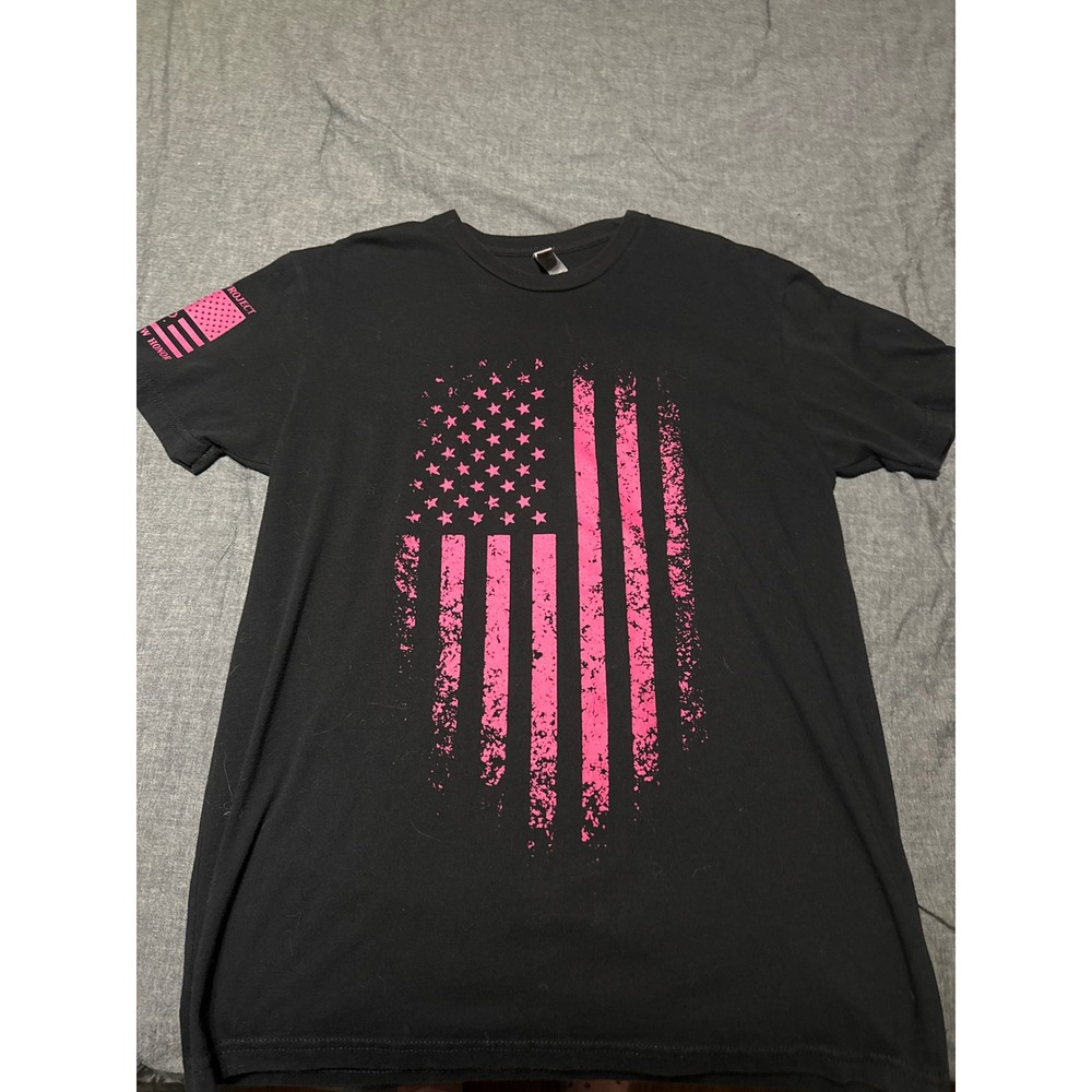 Til Valhalla Project TVP Women Black Pink Distressed American Flag T-Shirt M